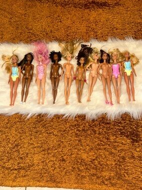 10 Barbie Mixed Dolls Bundle with Pink, Blonde, Brown, Black Hair